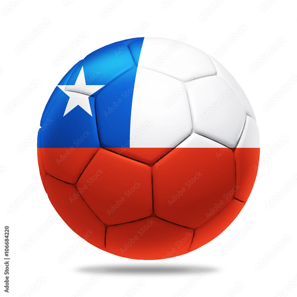 3D soccer ball with Chile team flag, isolated on white 3D soccer ball with Chile team flag, isolated on white