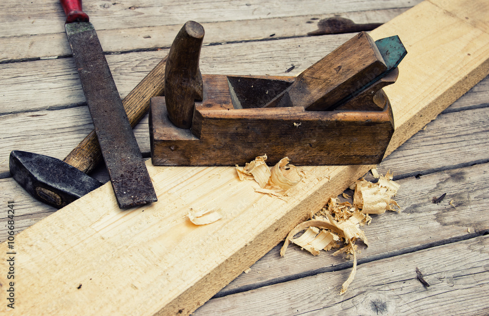 Carpentry Tools with Wood Chipper and Hammer Carpentry Tools with Wood Chipper and Hammer