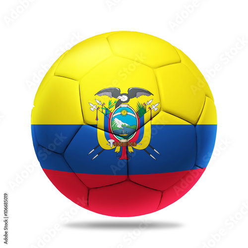 3D soccer ball with Ecuador team flag  isolated on white