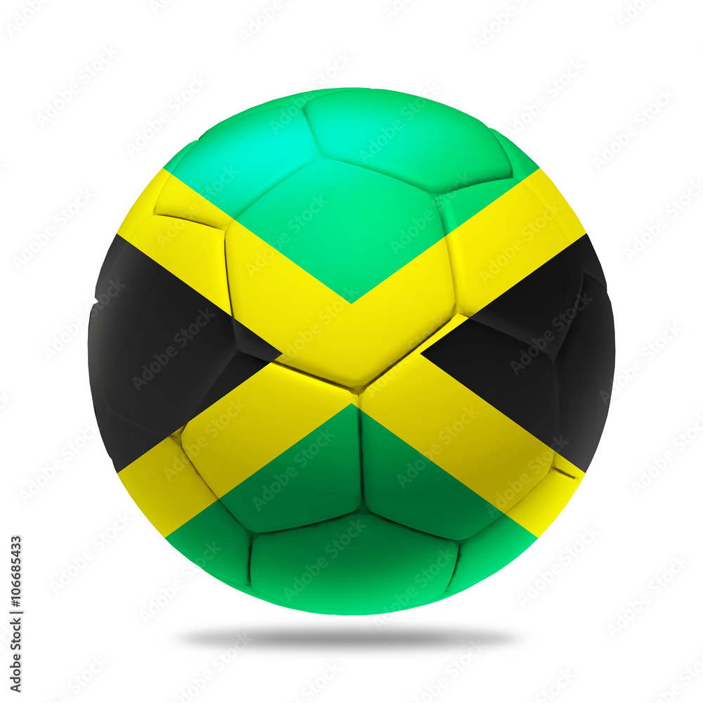 3D soccer ball with Jamaica  team flag, isolated on white