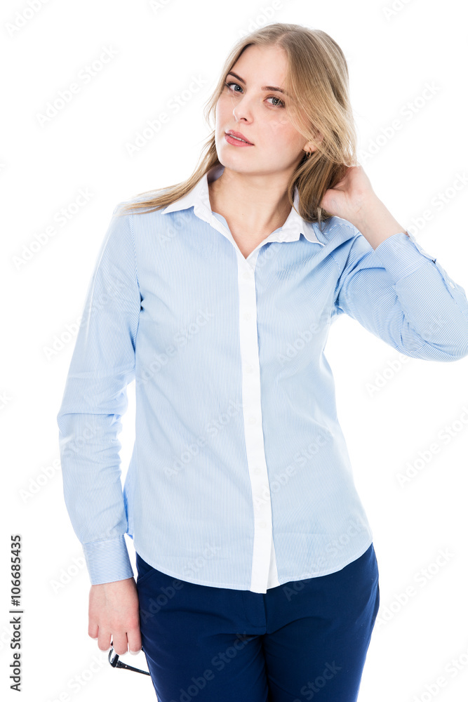 Portrait of a beautiful girl in light shirt Portrait of a beautiful girl in light shirt