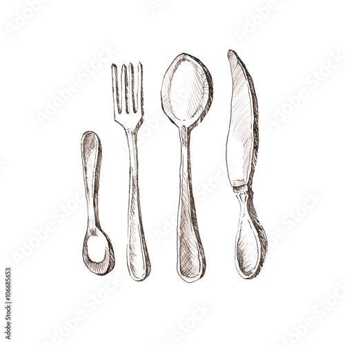 Sketch utensil set in vintage style.Vector illustration