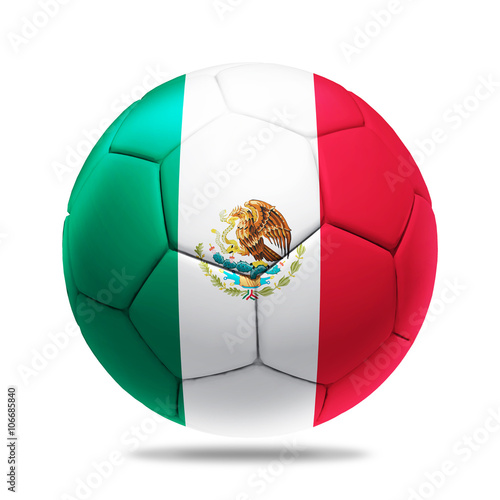 3D soccer ball with Mexico  team flag, isolated on white