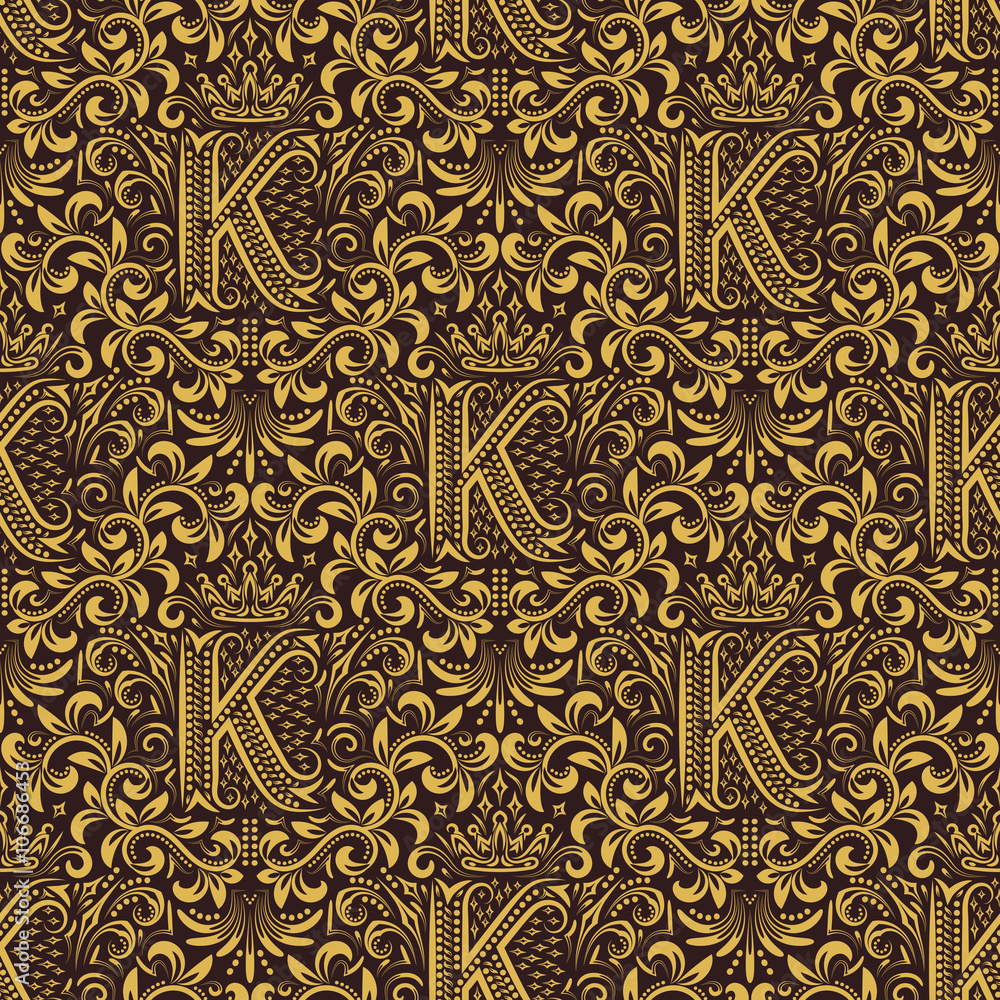 Damask Seamless Pattern Repeating Background. Golden Olive Floral Ornament  With Y Letter And Crown In Baroque Style. Antique Golden Repeatable  Wallpaper. Royalty Free SVG, Cliparts, Vectors, and Stock Illustration.  Image 93467642.