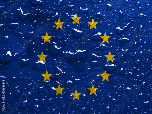 flag of EU with rain drops