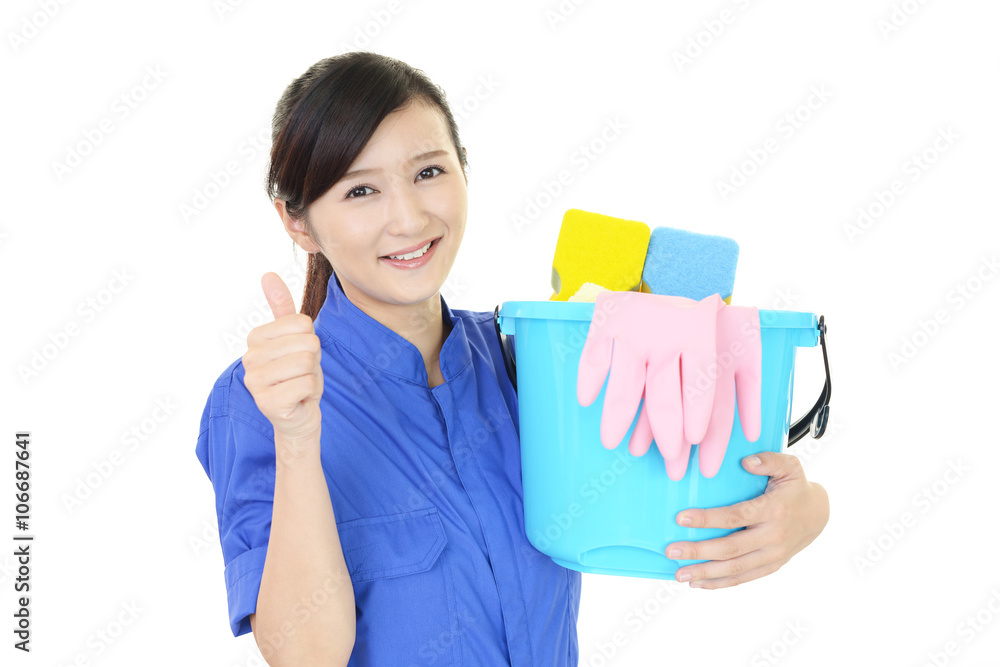 笑顔の女性清掃員 笑顔の女性清掃員