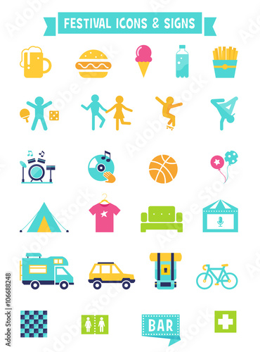 Festival, Concert and Camping Flat Icons