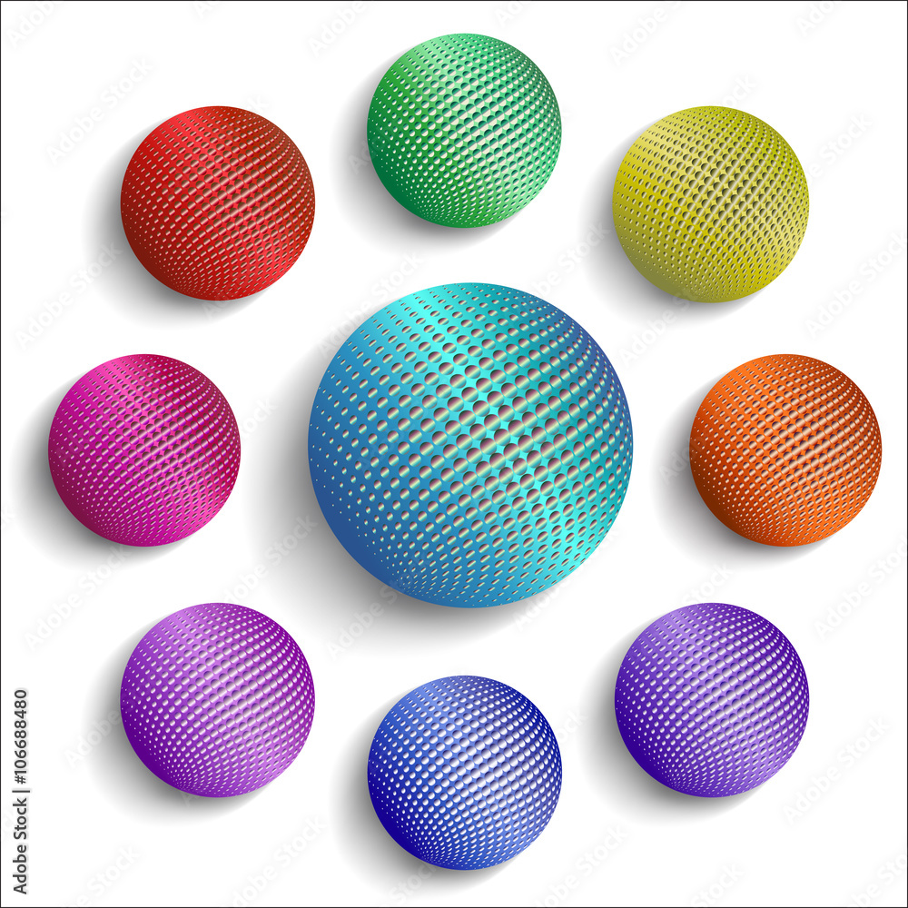 3D illustration bright colored sphere with Halftone-Effect. Set of isolated objects for design on a white background with soft shadow 3D illustration bright colored sphere with Halftone-Effect. Set of isolated objects for design on a white background with soft shadow