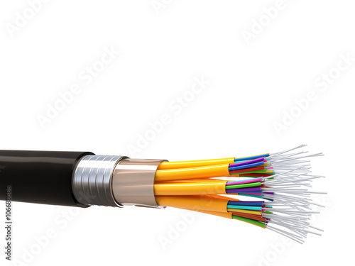 detail fibre optic cable fast internet. insulated white background