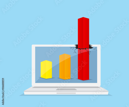 up red graph breaking through from monitor laptop