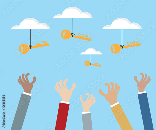 hand grabbing key of success from cloud