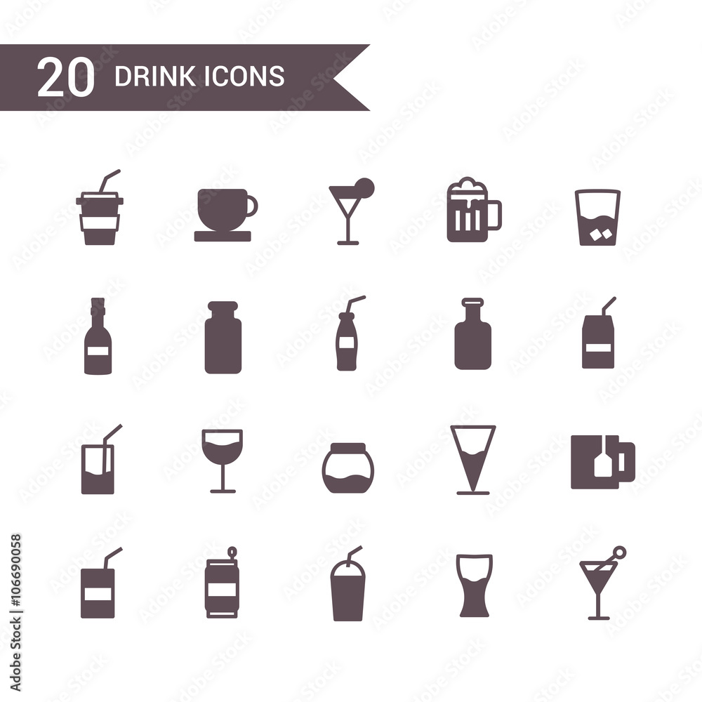 drink icon set vector.Silhouette icons.