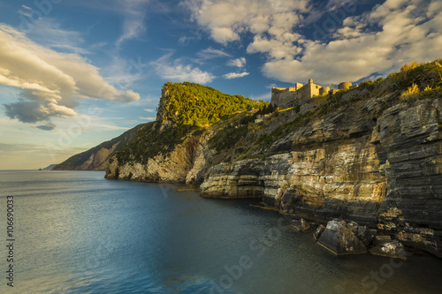 The castle on a rocky cliff above the mediterranean sea