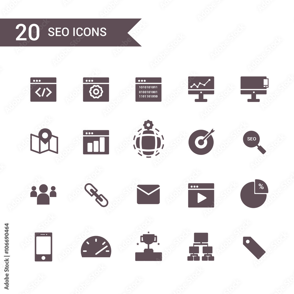 seo icons vector. Silhouette icons. seo icons vector. Silhouette icons.