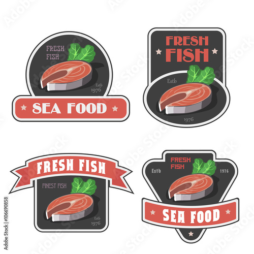 Seafood and fresh fish label or logo vector illustration