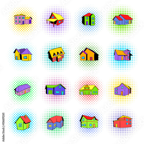 House icons set, comics style