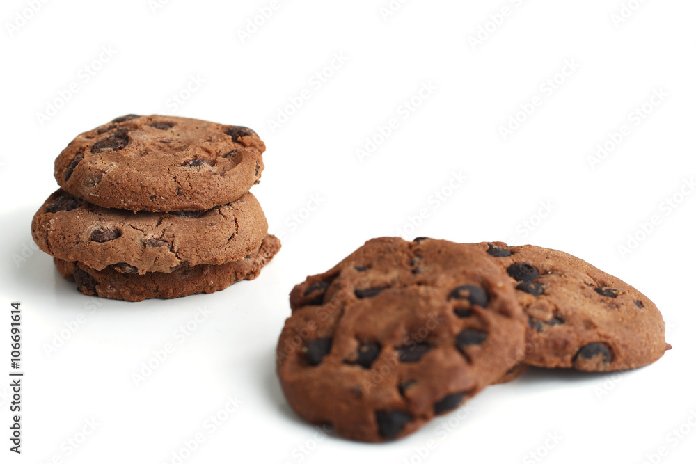 Cookies with chocolate chip isolated on white background. Cookies with chocolate chip isolated on white background.