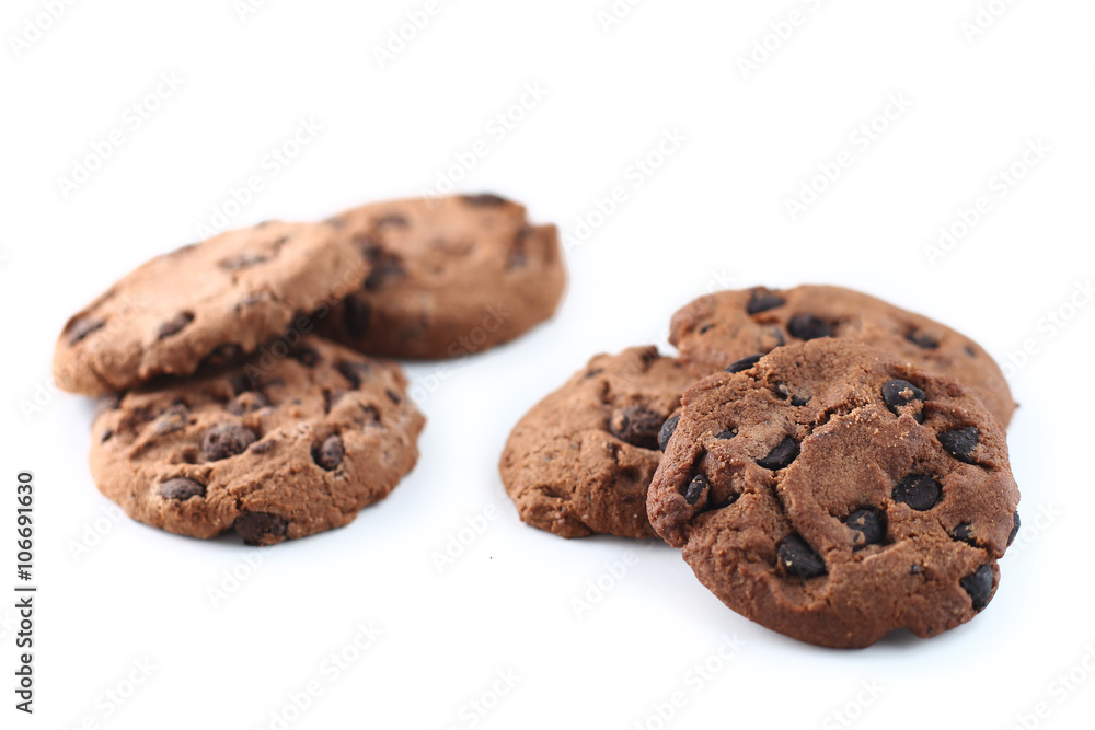 Cookies with chocolate chip isolated on white background. Cookies with chocolate chip isolated on white background.