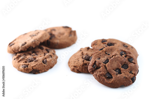 Cookies with chocolate chip isolated on white background.