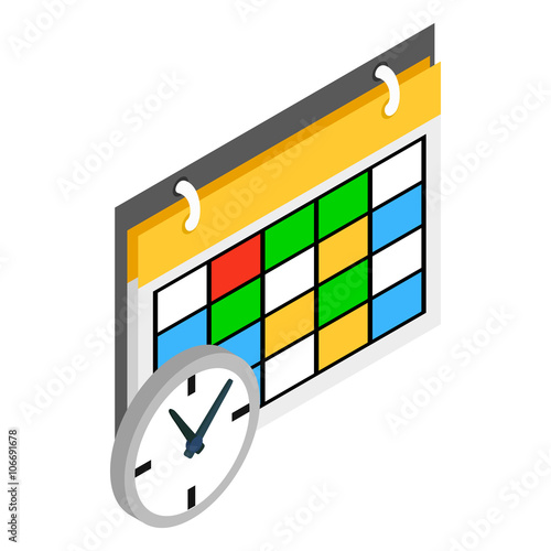 Schedule and clock icon, isometric 3d style