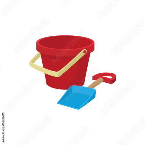 Bucket and shovel for childrens sandbox icon
