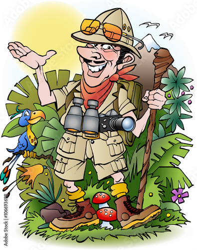 Adventure travelers man cartoon illustration drawing