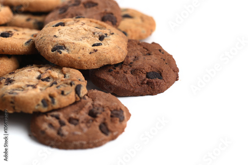 Cookies with chocolate chip isolated on white background.
