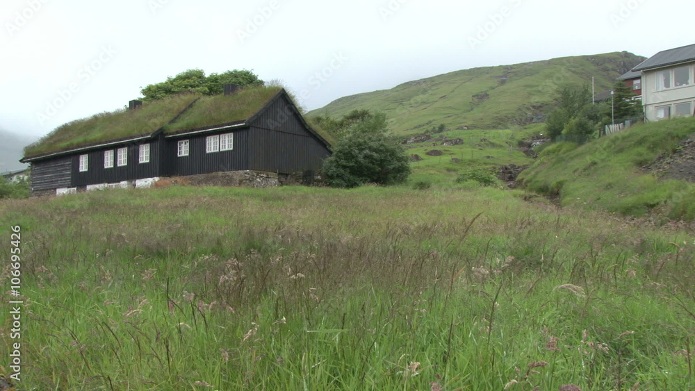 House with grass roof on the Faroe Islands House with grass roof on the Faroe Islands