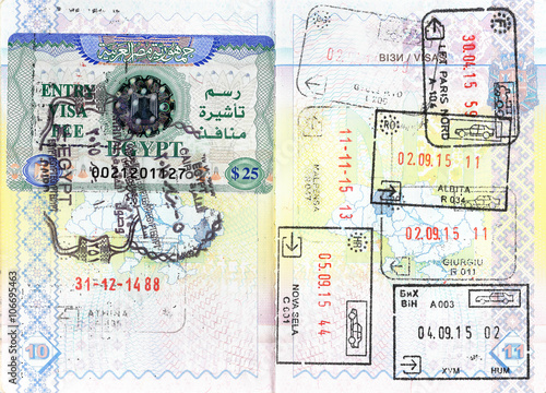Passport stamps of Egypt  Greece  Bulgaria  France  Italy  Romania  Croatia  Bosnia and Herzegovina
