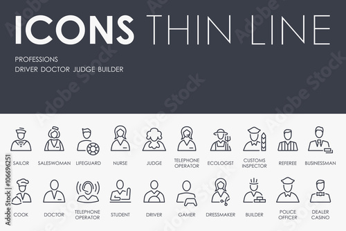 Professions Thin Line Icons