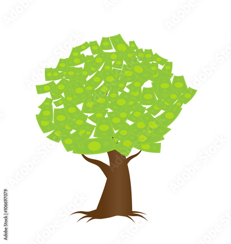 a tree growing money in the form of dollar notes