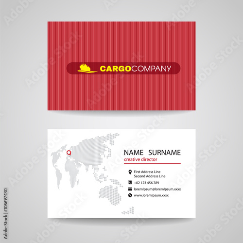 Business card red container vector background for cargo or shipping company