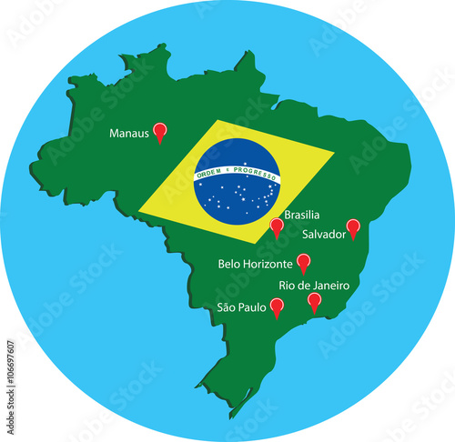 Brazil flag and map Locations 2