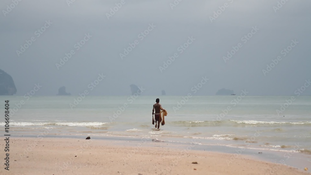 Ao Nang, Krabi Province, Thailand. fisherman with nets in the sea goes
Ao Nang, Krabi Province, Thailand. fisherman with nets in the sea goes