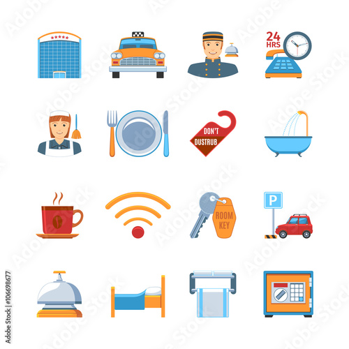 Hotel Service Flat Design Icons