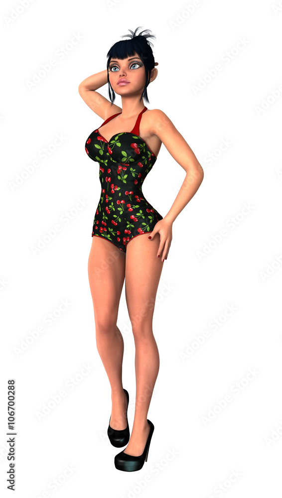 3D Illustration Pinup Girl on White 3D Illustration Pinup Girl on White