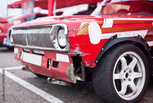 Red car broken front side