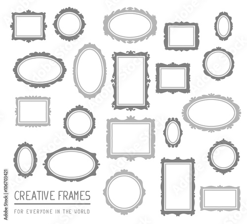 Vector illustration of big set of gray rectangular and oval fram
