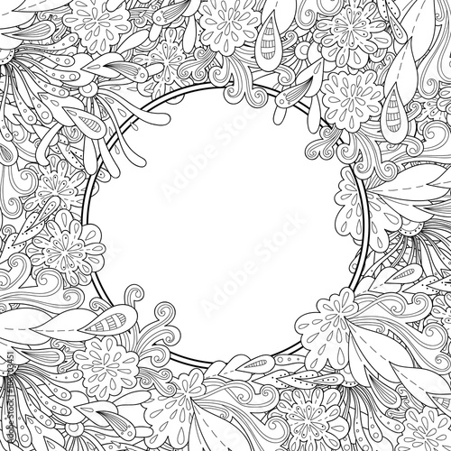 Abstract hand drawn zentangle style vector frame. Doodle art decorative border.
