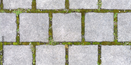 Square paving with grass, HD seamless texture