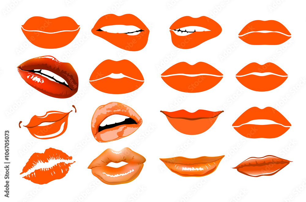 Orange lips. collage Vector illustration. Lips set. design element