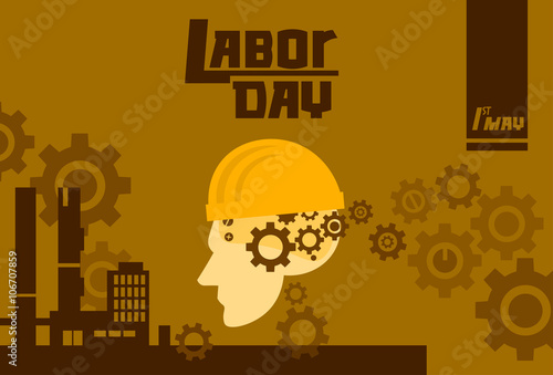 International Labor Day, Man Wear Hard Hat Factory Exterior, Worker Safety Concept