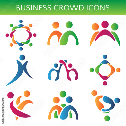 Set of icons crowd business relationship. Vector illustration
