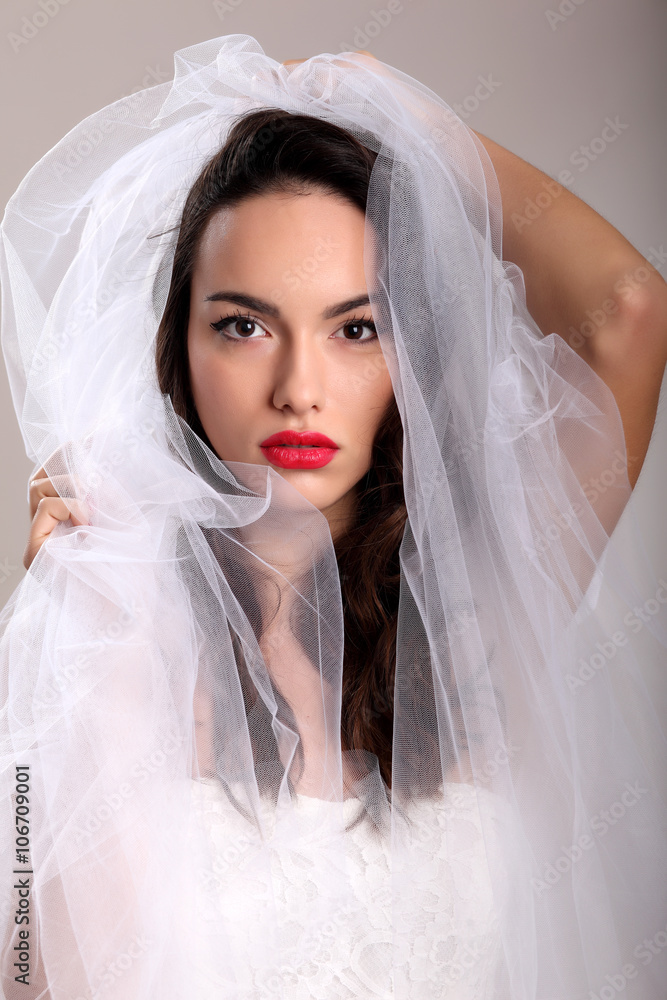 Beautiful girl with a white tulle Beautiful girl with a white tulle