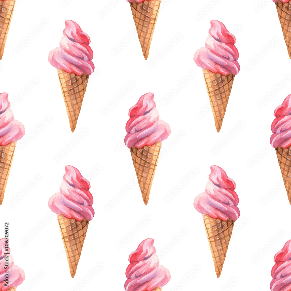 Ice cream. Watercolor background. Seamless pattern 4 in vector Ice cream. Watercolor background. Seamless pattern 4 in vector