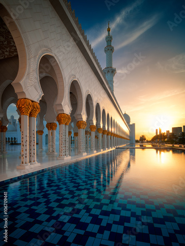 Amazing sunset view at Mosque, Abu Dhabi, United Arab Emirates