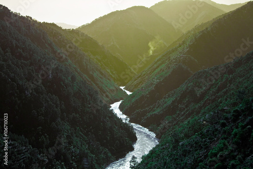 Obraz na plátně Landscape with mountains covered by forest