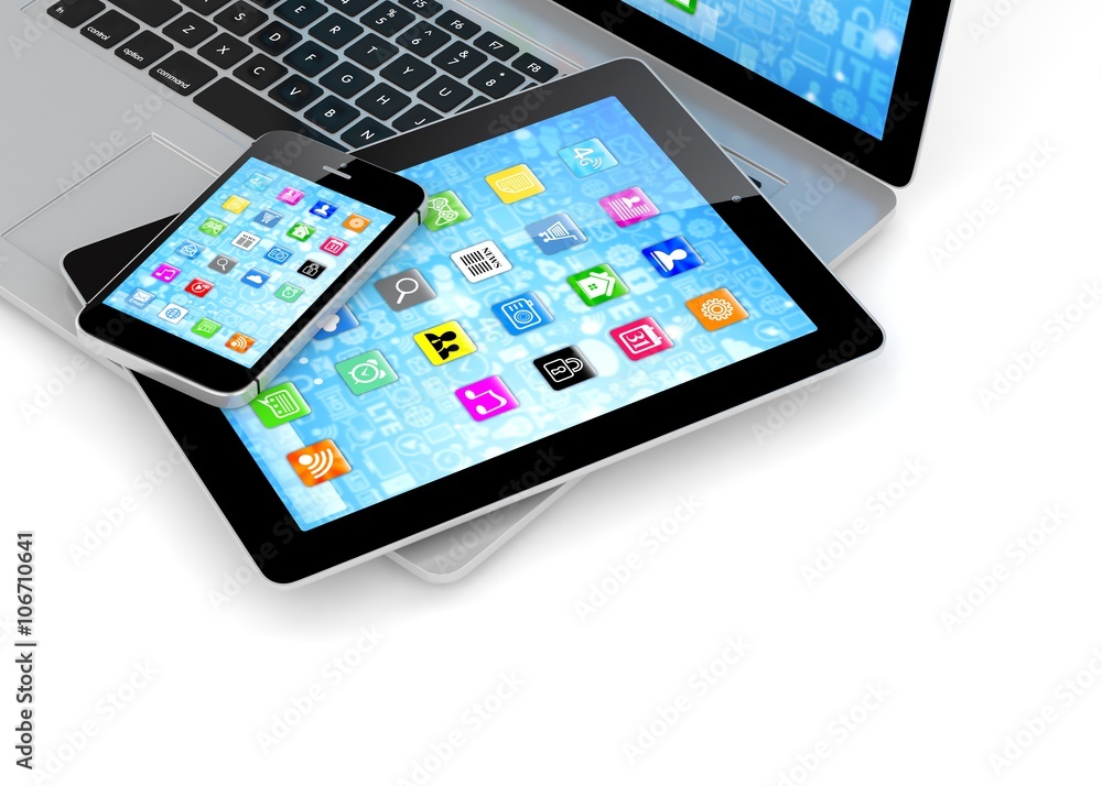 Laptop, phone and tablet pc. 3D rendering. Laptop, phone and tablet pc. 3D rendering.