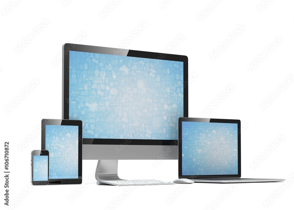 Ultimate web design, laptop, smartphone, tablet, computer, display. 3D rendering. Ultimate web design, laptop, smartphone, tablet, computer, display. 3D rendering.