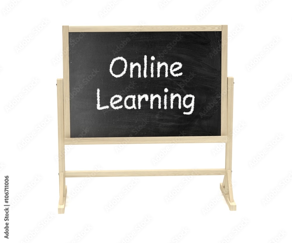 Fototapeta premium Online learning concept. Blackboard, chalkboard isolated on white. 3D rendering.
